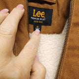 Lee Men's Hooded Zip Up Sherpa Lined Canvas Workwear Bomber Jacket