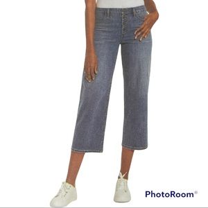 Skinnygirl High Rise Button Front Cropped Jeans Wide Leg  28/6