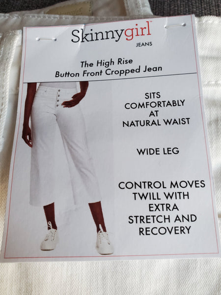 Skinnygirl High Rise Button Front Cropped Jeans Wide Leg 28/6