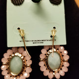 Earrings Aqua Gem Stone and Pink Beads