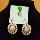 Earrings Aqua Gem Stone and Pink Beads