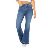 Juniors Celebrity Pink Mid Rise Exposed Button Flare Jeans